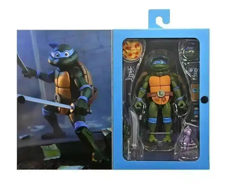 Four New NECA Anime Action Figures – Leonardo Teenage Mutant Ninja Turtles Pizza Club Model Figurines for Toys & Shelf Display