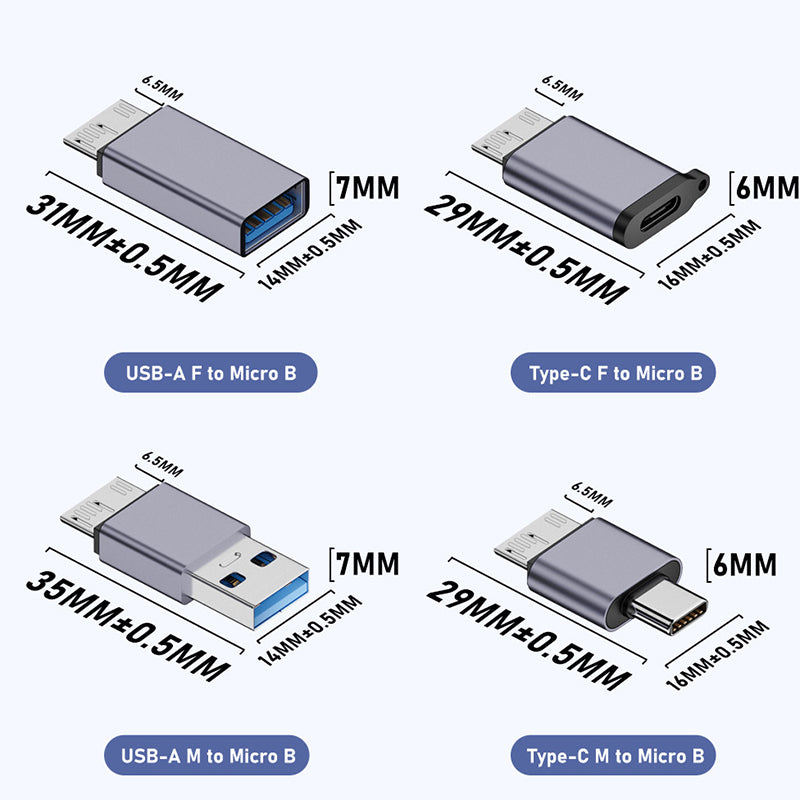 Micro B USB 3.0 Male to Type-C Female Adapter – USB 3.0 to Type-C Connector for External Hard Drive HDD Cable