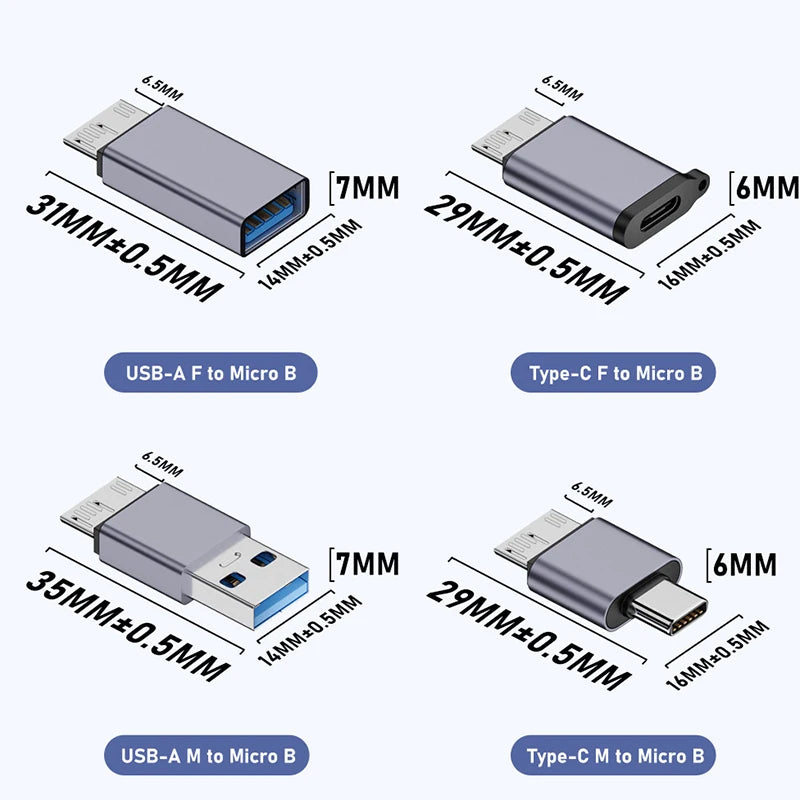 Micro B USB 3.0 Male to Type-C Female Adapter – USB 3.0 to Type-C Connector for External Hard Drive HDD Cable