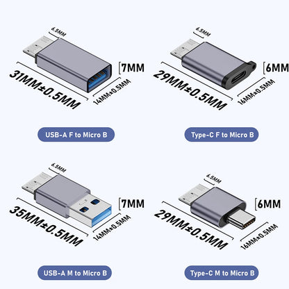 Micro B USB 3.0 Male to Type-C Female Adapter – USB 3.0 to Type-C Connector for External Hard Drive HDD Cable