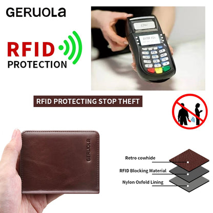 GERUOLA Vintage Genuine Leather Men’s Wallet – Ultra-Thin RFID Blocking Top-Grain Cowhide Multi-Card Holder with Secure Snap Button Slim Wallet for Men