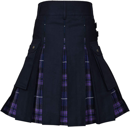Men's Utility Kilt – 100% Cotton Jeans Hybrid with Modern Box Pleated Tartan, Traditional Design