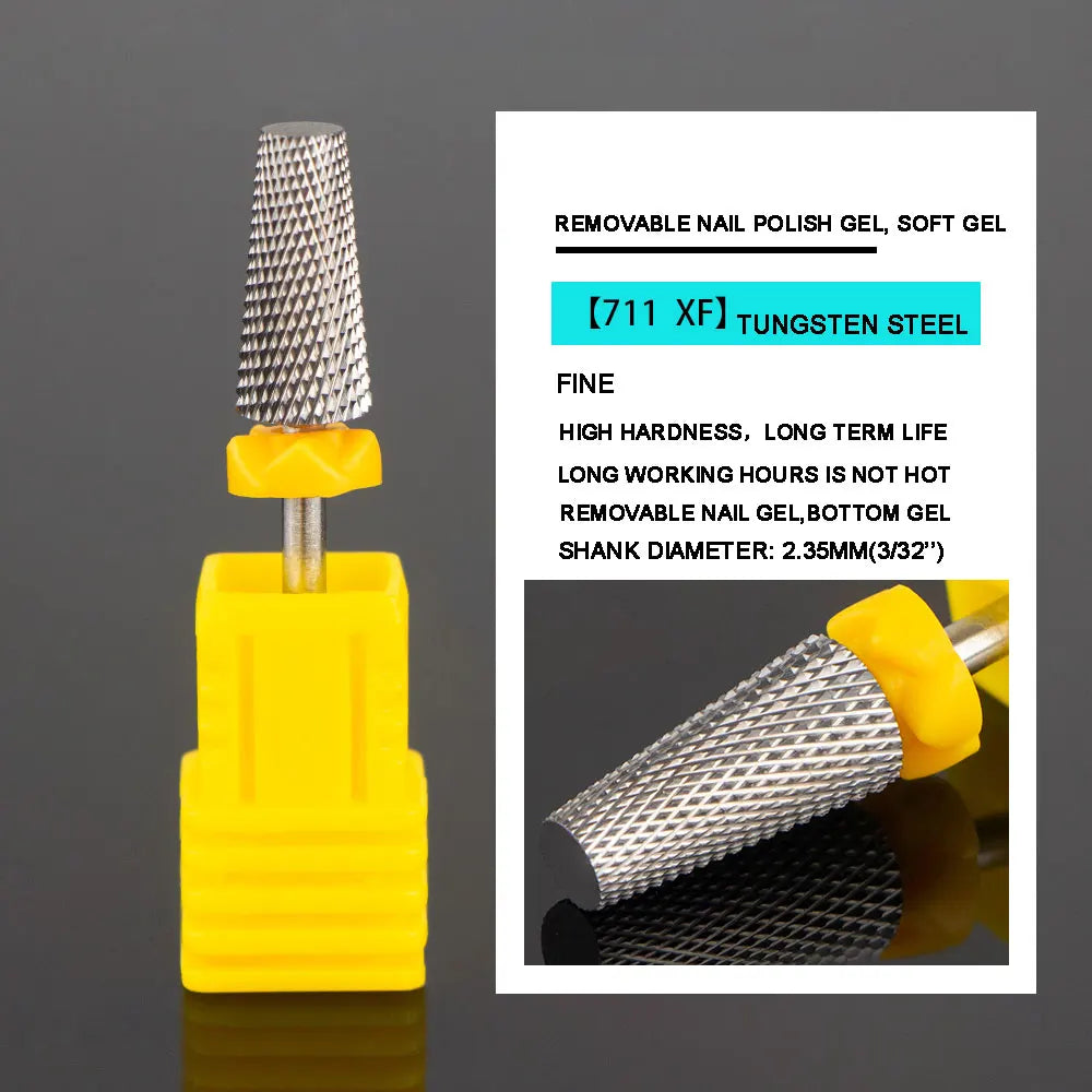 5-in-1 Nail Drill Bits - Tungsten Steel Cross Teeth Manicure File, Acrylic & Hard Gel Nail Polish Remover Drill Bit