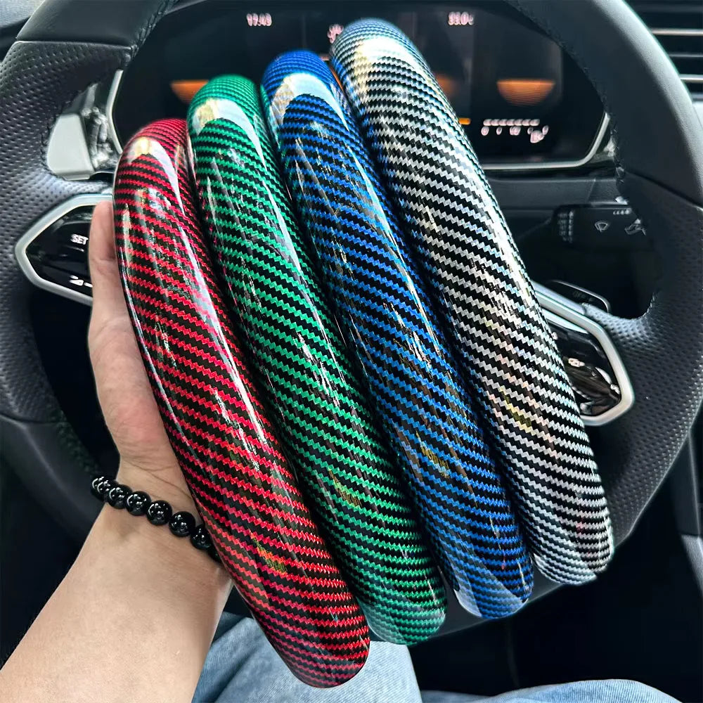 3-Piece Carbon Fiber Silicone Steering Wheel Cover Set – Non-Slip Round Wheel Protectors with Leather-Style Finish for Cars
