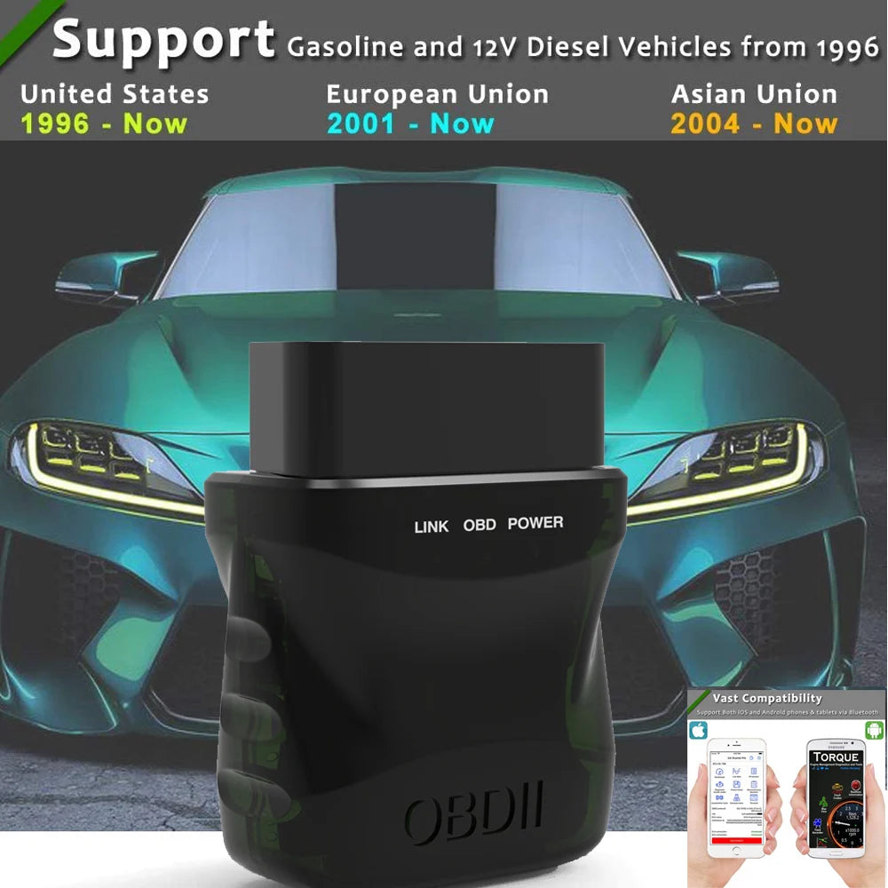 ELM327 Bluetooth 4.0 Car Engine Fault Code Reader – OBD II Scanner for iOS/Android/PC, V1.5 EOBD Diagnostic Tool