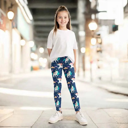 Kids Girls Cartoon Print Leggings – Soft Milk Silk Casual Stretch Sports Pants for Baby Girls Comfortable Trousers 4–12Y