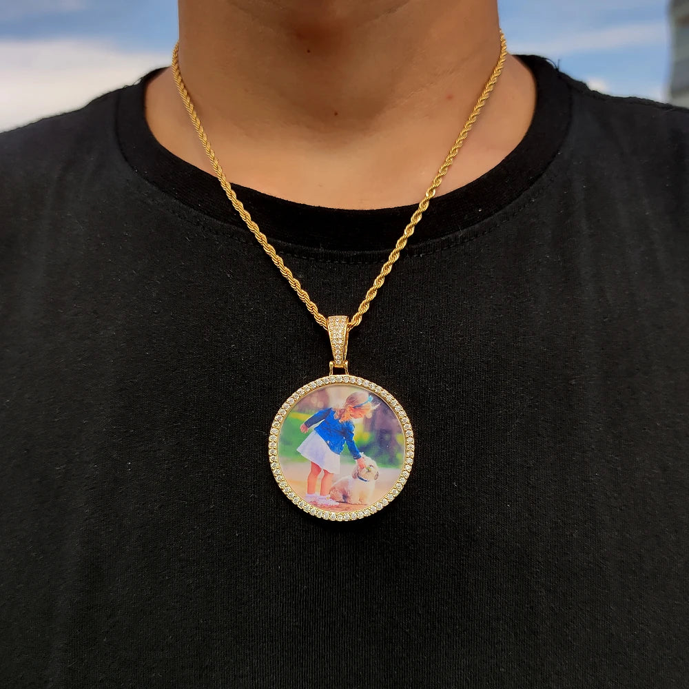 Custom Photo Medallion Necklace - 18K Gold Iced Out Cuban Pendant Hip Hop Personalized Picture Jewelry Gift
