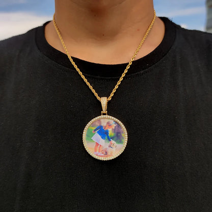 Custom Photo Medallion Necklace - 18K Gold Iced Out Cuban Pendant Hip Hop Personalized Picture Jewelry Gift