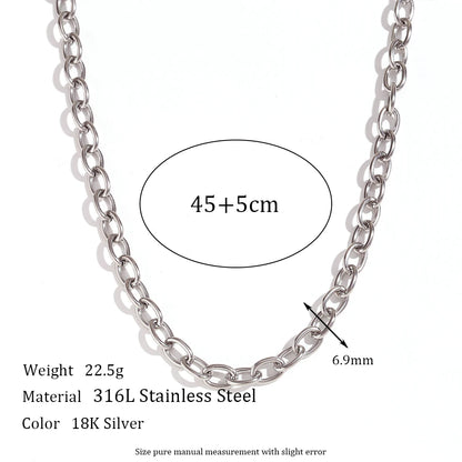 18K Gold Plated Stainless Steel Oval Link Chain Jewelry Set – 7mm Chunky Silver Color Choker Necklace, Bracelet & Anklet Accessories
