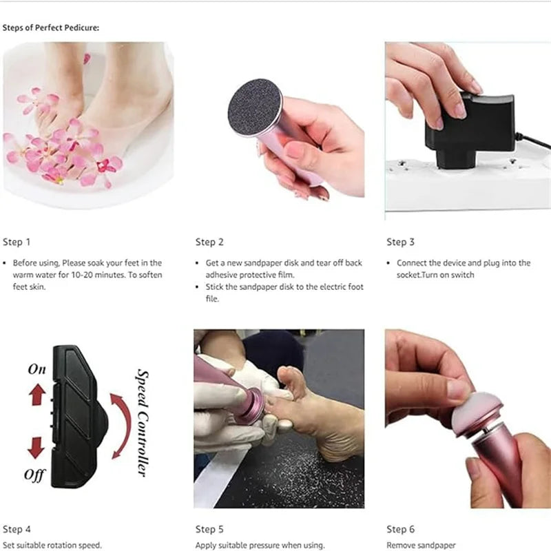 Electronic Foot File Pedicure Sander — Electric Callus Remover with 60pcs Replacement Sandpaper Discs
