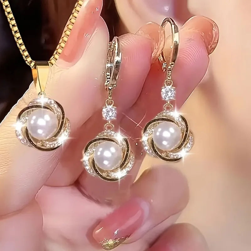 3pcs Zircon Jewelry Set for Women – Elegant Necklace & Earrings, Trendy Party Accessories, Birthday Gift