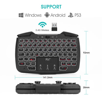 Rii RK707 Wireless Game Controller Keyboard Mouse Combo: 2.4GHz Portable with Turbo Function for PC/Raspberry Pi 2/Android TV Google/TV