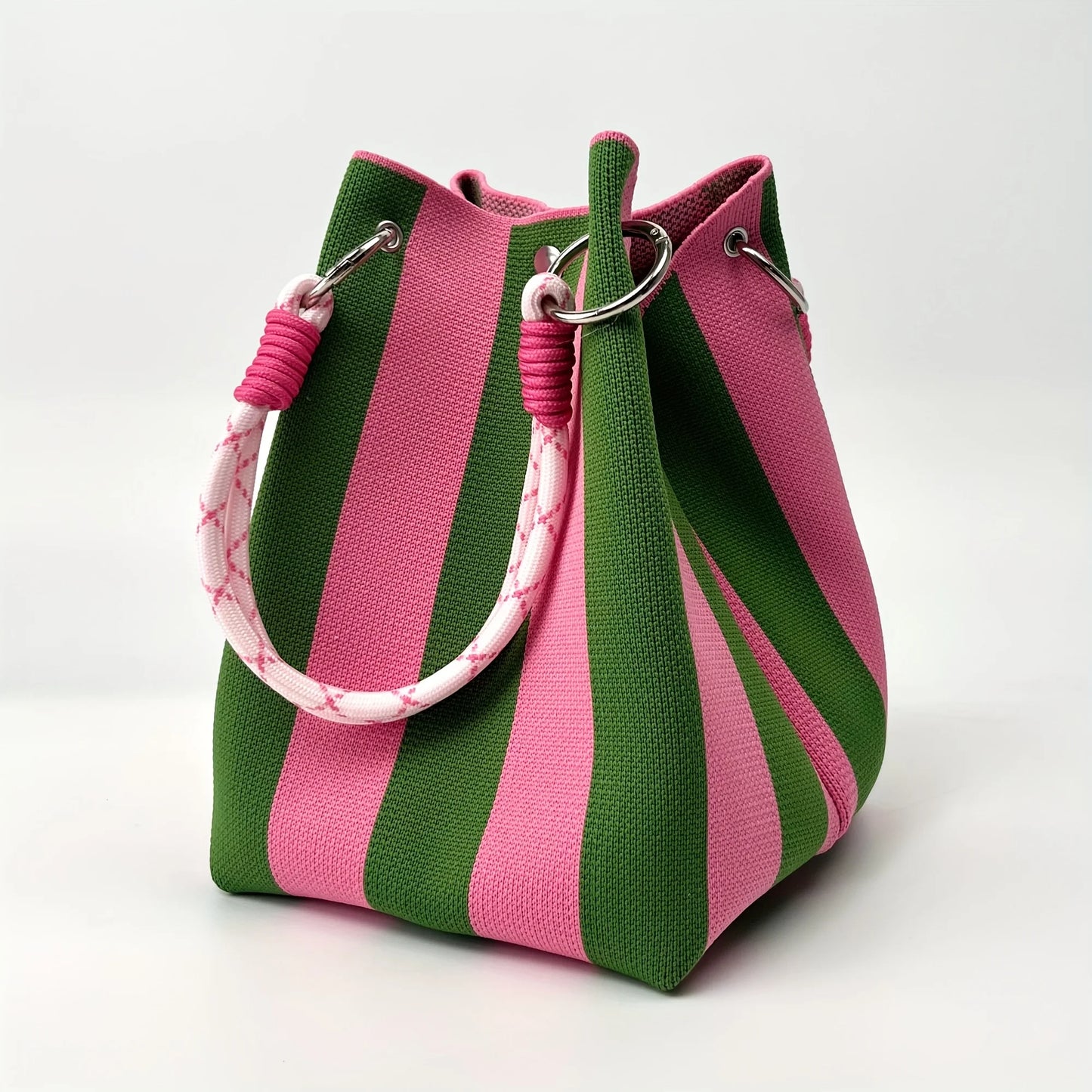 2025 Retro Floral Knitted Handbag – Mixed-Color Tote Bag with Safety Clasp Closure