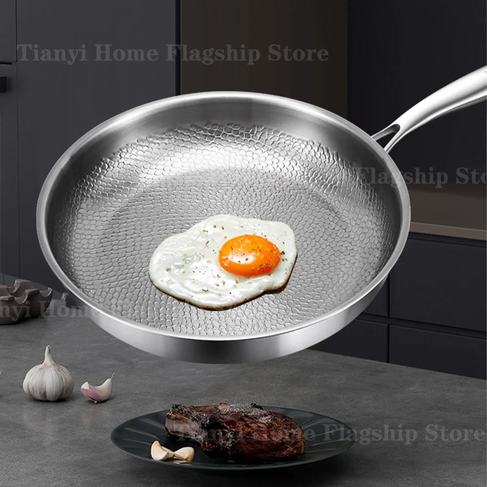Titanium Stainless Steel Frying Pan - Non-Stick Wok Skillet for Eggs, Steak & Induction or Gas Stoves, 22/24/26/28/30cm