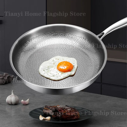 Titanium Stainless Steel Frying Pan - Non-Stick Wok Skillet for Eggs, Steak & Induction or Gas Stoves, 22/24/26/28/30cm