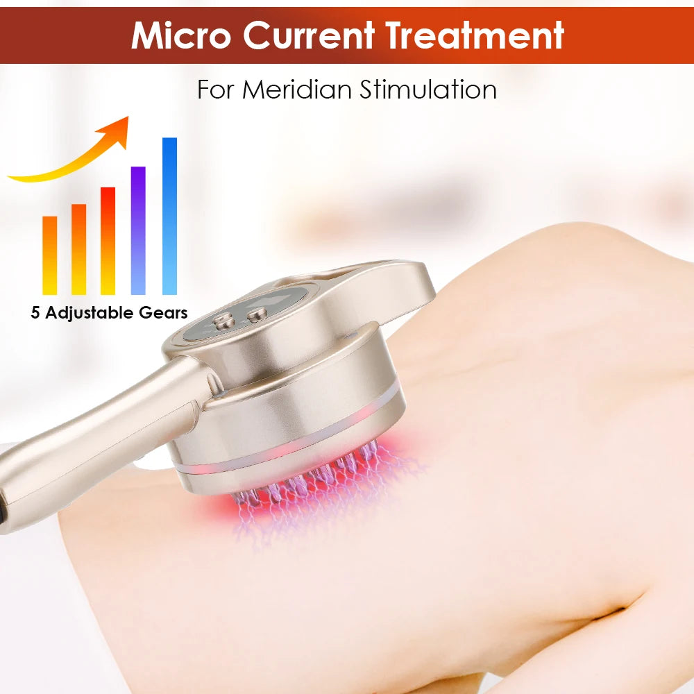 Microcurrent Meridian Brush Massager for Cellulite, Lymphatic Care, Infrared Heating & Vibration Body Scraping Device