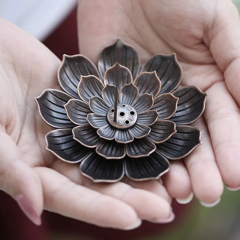 Alloy Incense Burner Stick Holder - Lotus Line Design for Buddhism, Sandalwood Coil Base - Ideal for Temples, Yoga Studios, and Home Decoration