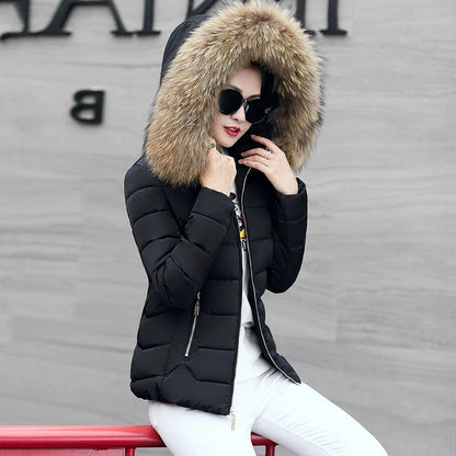 2025 Women’s Autumn Winter Short Cotton Coat – Large Size Padded Parka with Fur Collar, Warm Casual Jacket