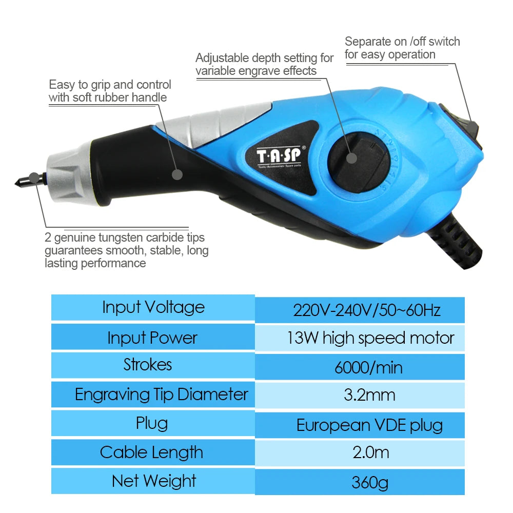 13W Electric Engraving Pen Tool – Etcher with Carbide Tips & Stencils for Wood, Metal, Glass, Plastic & Craft Work