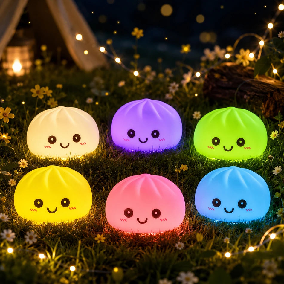 2027 Kawaii Dumpling Night Light - Cute Glowing Dumpling Steamer Desktop Ornament and Gift Decor