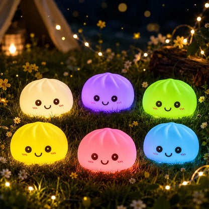 2027 Kawaii Dumpling Night Light - Cute Glowing Dumpling Steamer Desktop Ornament and Gift Decor