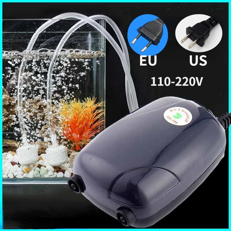 Mini Aquarium Air Pump - Single/Double Outlet Compressor with Check Valve Tube for Fish Tanks - 220V 3W/5W