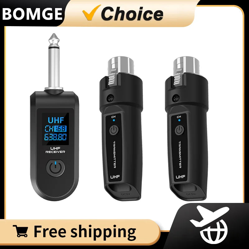 BOMGE UHF XLR Wireless Microphone Adapter System – Transmitter & Receiver for Dynamic Microphone, Guitar, Audio Mixer & PA System