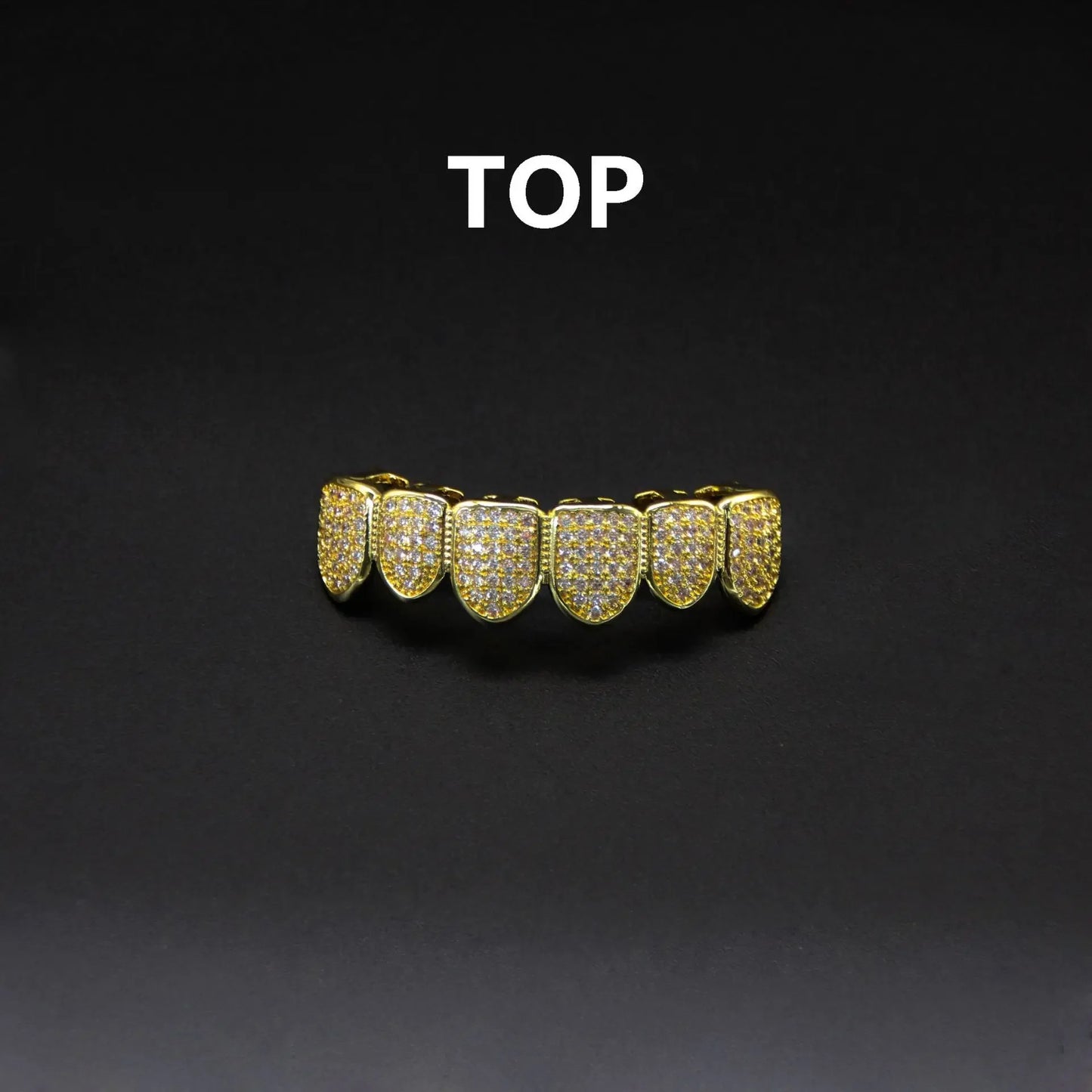 HipHop CZ Teeth Set – Unisex Gold & Silver Top/Bottom Mouth Caps, Removable Dental Fashion Jewelry