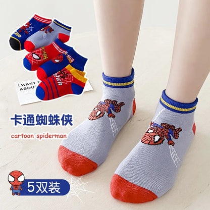 5 Pairs Spiderman Kids Socks – Anime Cartoon Short Socks for Boys & Girls, Summer & Spring Baby Boat Socks Gift for Ages 1-12 Years