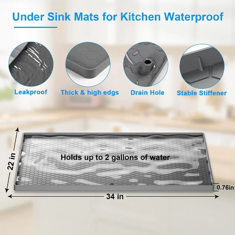 Waterproof Under Sink Mat | Flexible Silicone Cabinet Liner & Protector for Kitchen & Bathroom