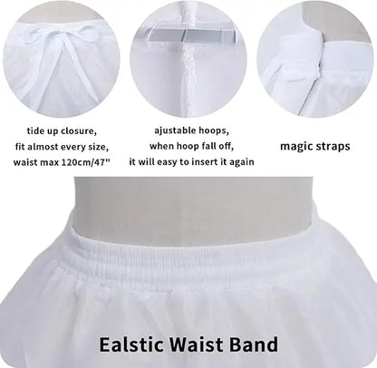 6-Hoop Crinoline Petticoat - White Long Wedding Dress Underskirt for Ball Gowns