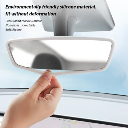 Silicone Rearview Mirror Protector Frame for Tesla Model 3/Y/S/X — Interior Console Cover Rubber Case Accessory