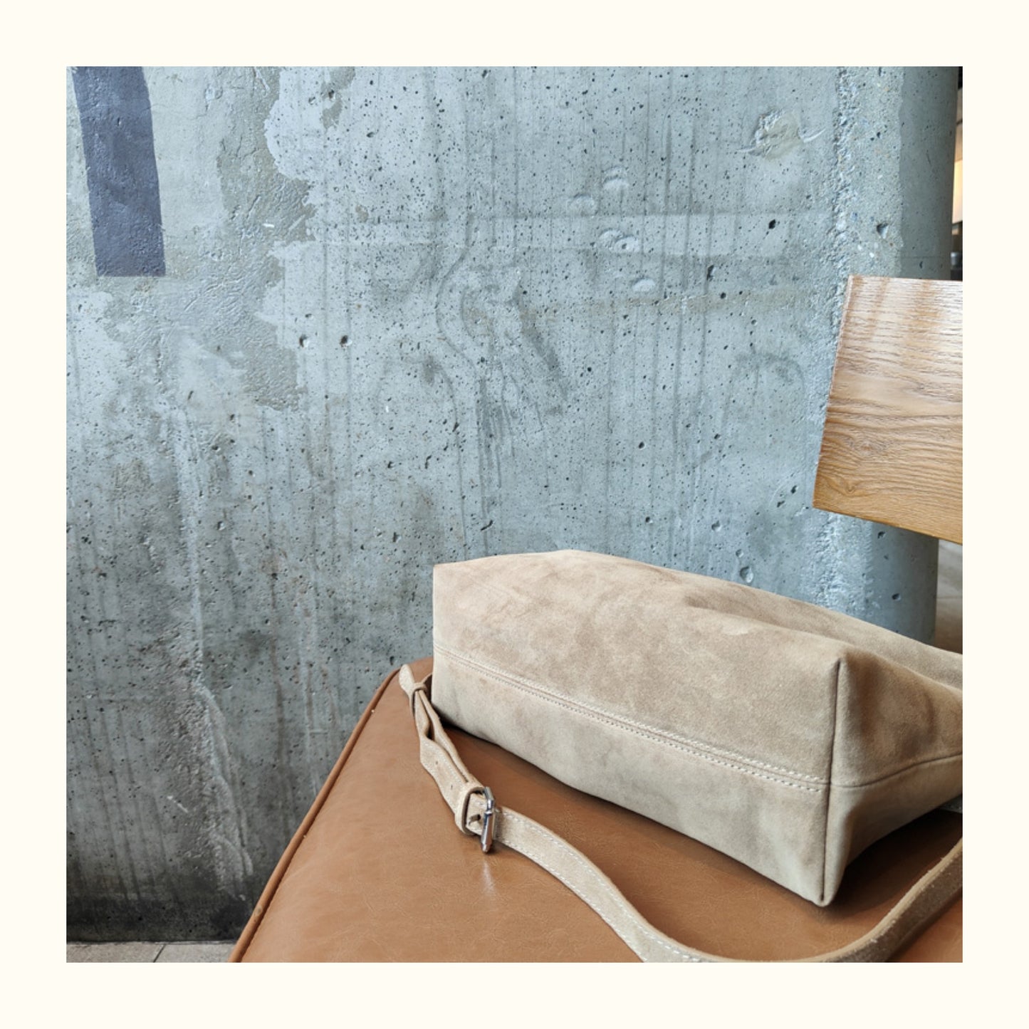 Simple Autumn Winter Grey & Brown Boston Tote — Soft Matte Suede Cow Leather Women's Shoulder Handbag