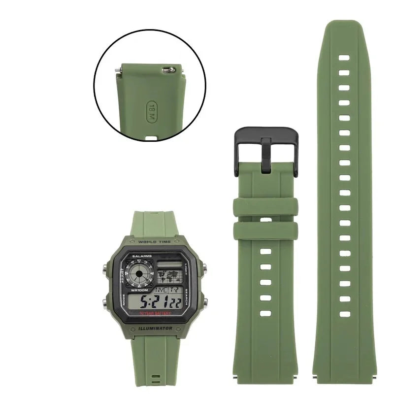 Rubber Silicone Watch Strap for Casio AE-1200, AE-1300, A158, A168W, F-91W & GW400 Series - Replacement Sport Watchband