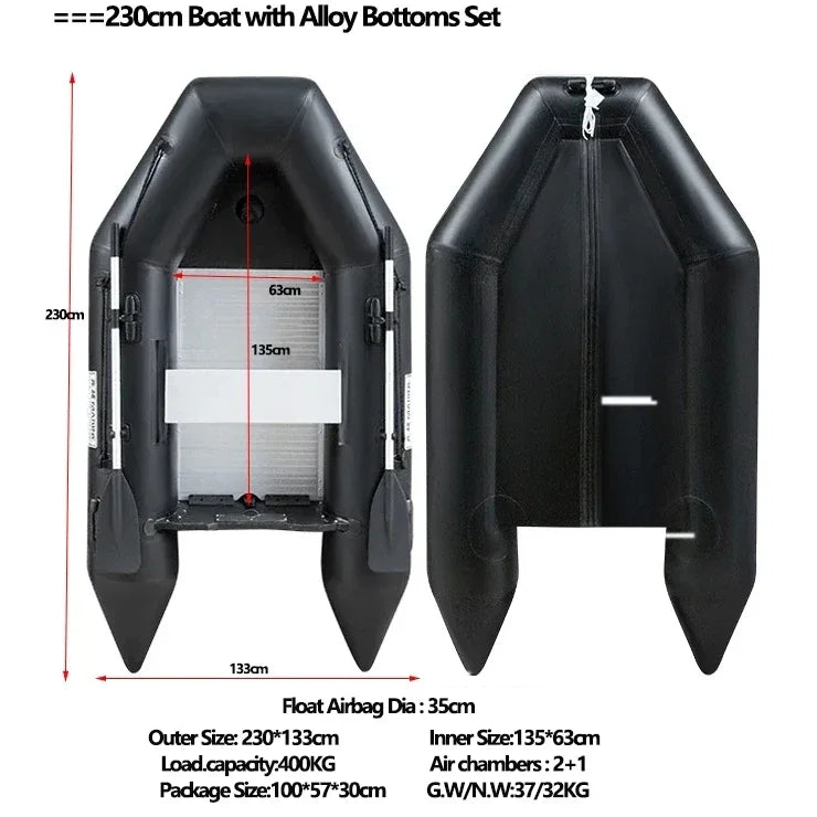 1.2mm Thickened PVC Assault Boats – V-Shape Keel Inflatable Fishing Boat Set with Alloy Bottoms (230-380cm)