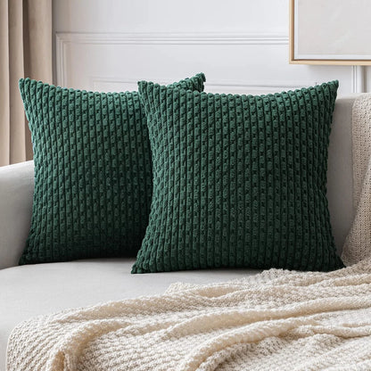 Dark Green Throw Pillow Covers – 16x16 Inch Soft Corduroy Decorative Cushion for Bed, Sofa & Living Room, Boho Home Decor