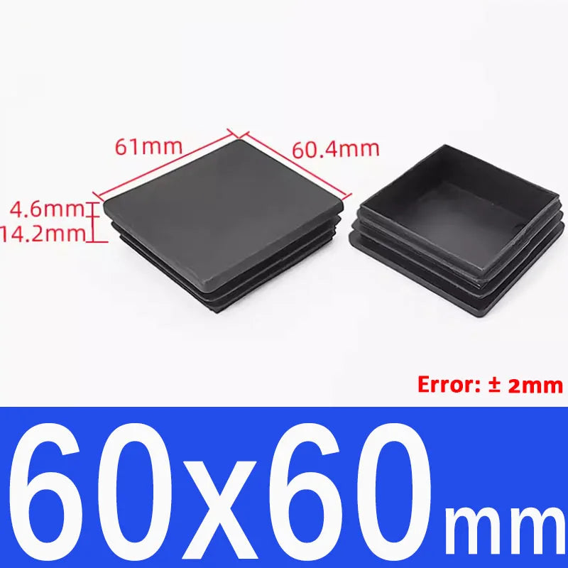 Black Square Tube End Caps - Plastic Blanking Plugs for Furniture, Tables & Chairs 10-100mm