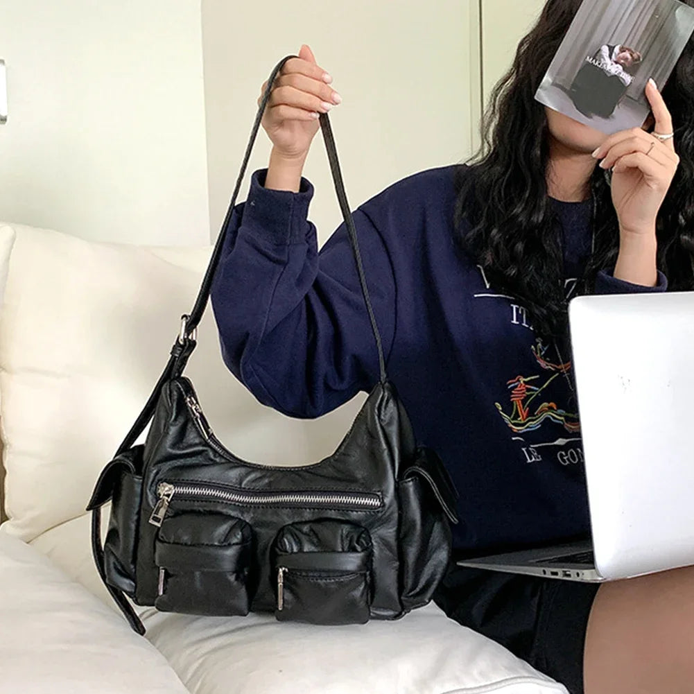 Large Capacity Women’s Sling Bag – Multi-Pocket Retro Leather Shoulder & Crossbody Satchel for Commuting