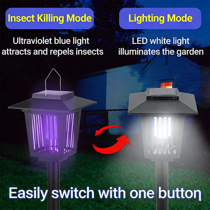 Solar Bug Zapper Lamp - Waterproof Cordless Mosquito Killer with UV & White Light for Indoor Outdoor Use