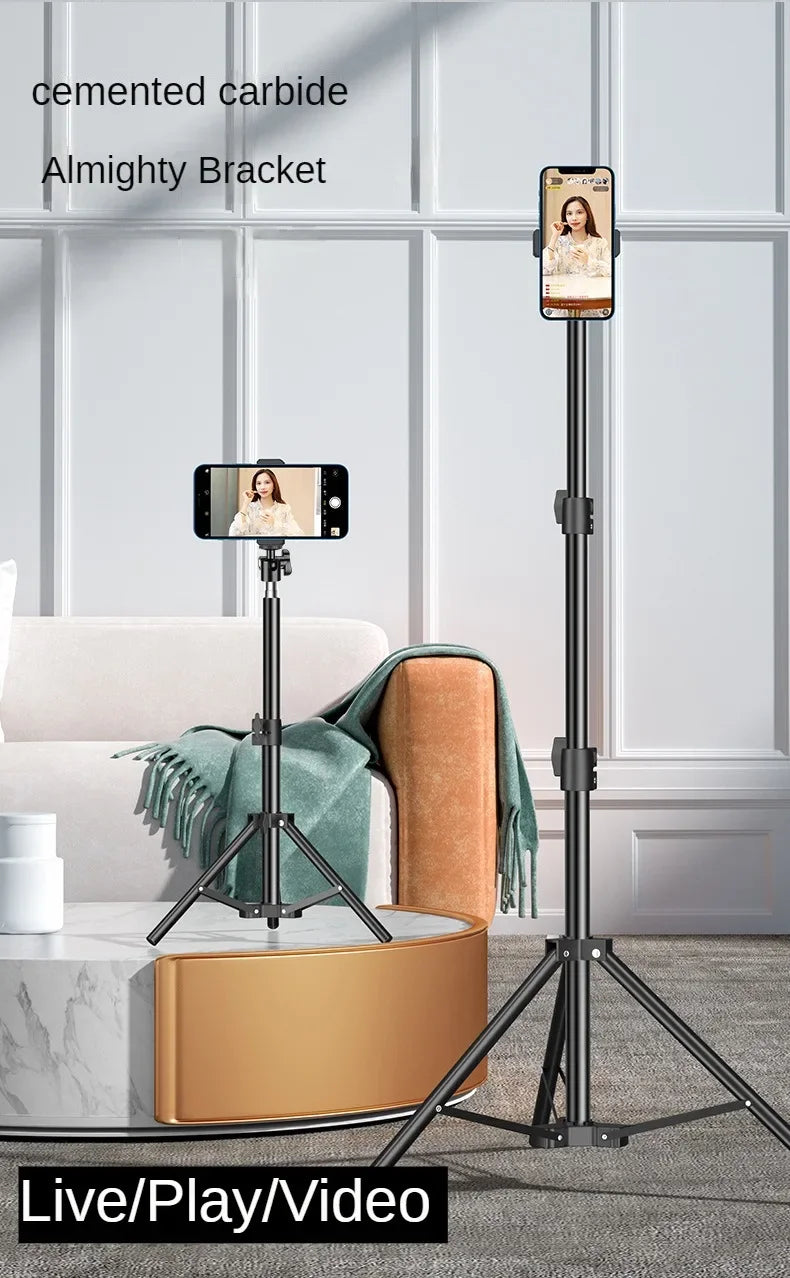 160cm Live Broadcast Tripod – Metal Camera Stand with Selfie Light, Phone Holder & Thermometer for Anchors