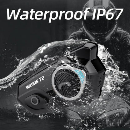 WAYXIN T2 Motorcycle Helmet Bluetooth Headset – Waterproof 300M Intercom for 2 Riders, BT 5.1 Moto Interphone