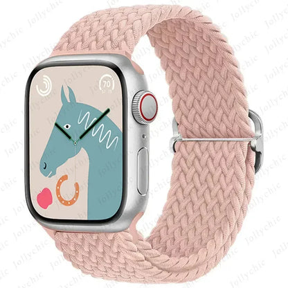 Braided Solo Loop Apple Watch Ultra Band – Elastic Nylon Adjustable Sport Bracelet Strap for iWatch SE, Series 3–9 (38mm–49mm)