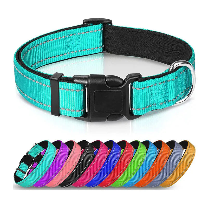 Reflective Dog Collar – Soft Neoprene Padded Nylon, Adjustable & Sturdy for Medium and Large Dogs