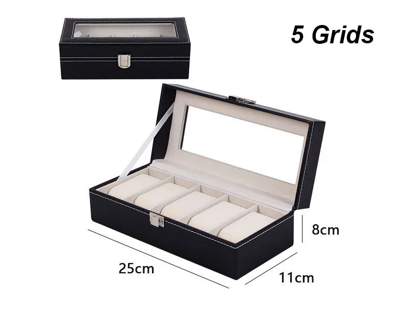 DELESYS PU Leather Watch Box – 2/3/4/5/6/8/10/12 Slot Storage Case with Lock, Traditional Style Gift Box