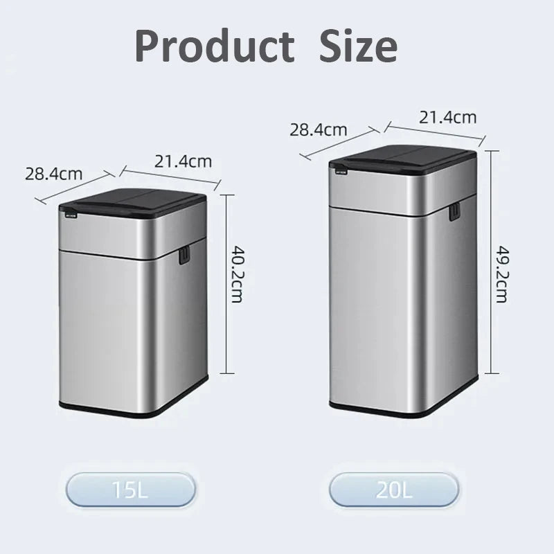 Smart Stainless Steel Trash Can – 15-20L Automatic Sensor Wastebin for Kitchen & Food Waste Disposal