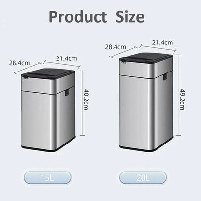 Smart Stainless Steel Trash Can – 15-20L Automatic Sensor Wastebin for Kitchen & Food Waste Disposal