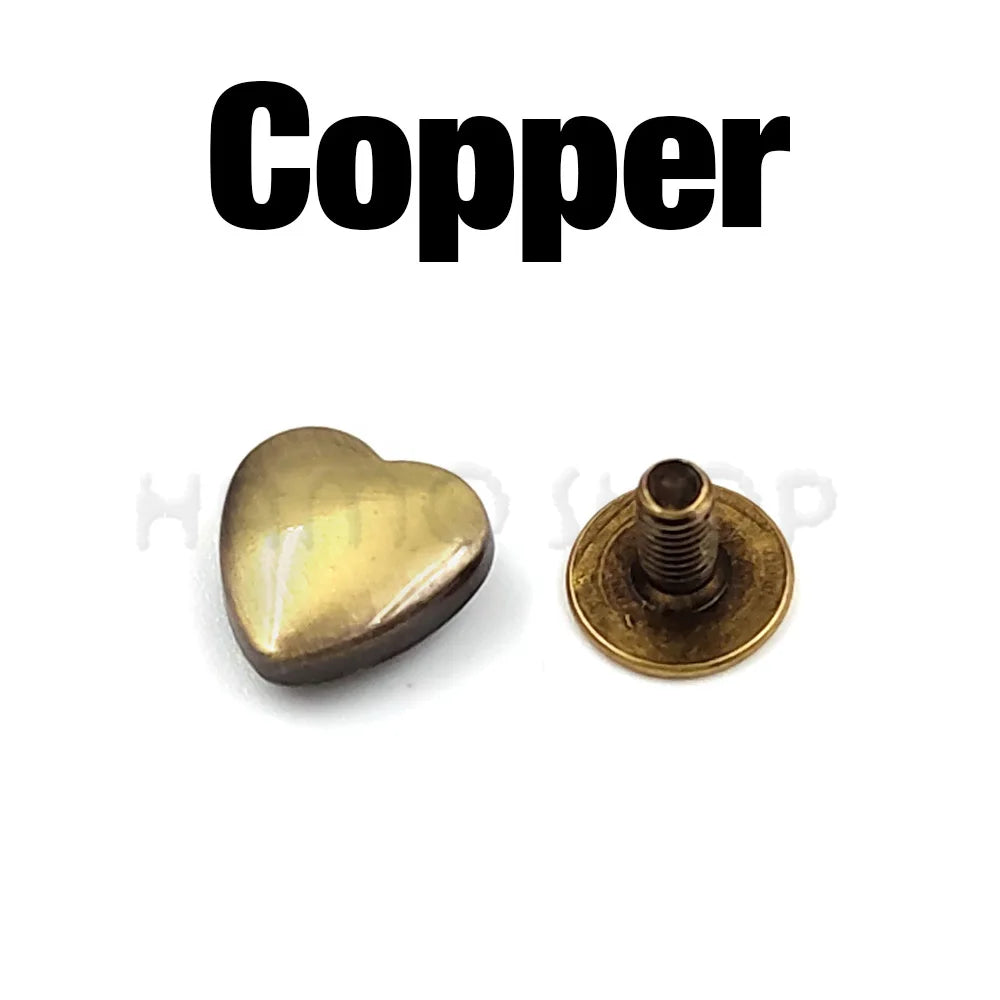 10 Set Heart-Shaped Metal Screwback Rivets 10/14mm – Screw Studs for Leathercraft, Garments, Belts & Bags