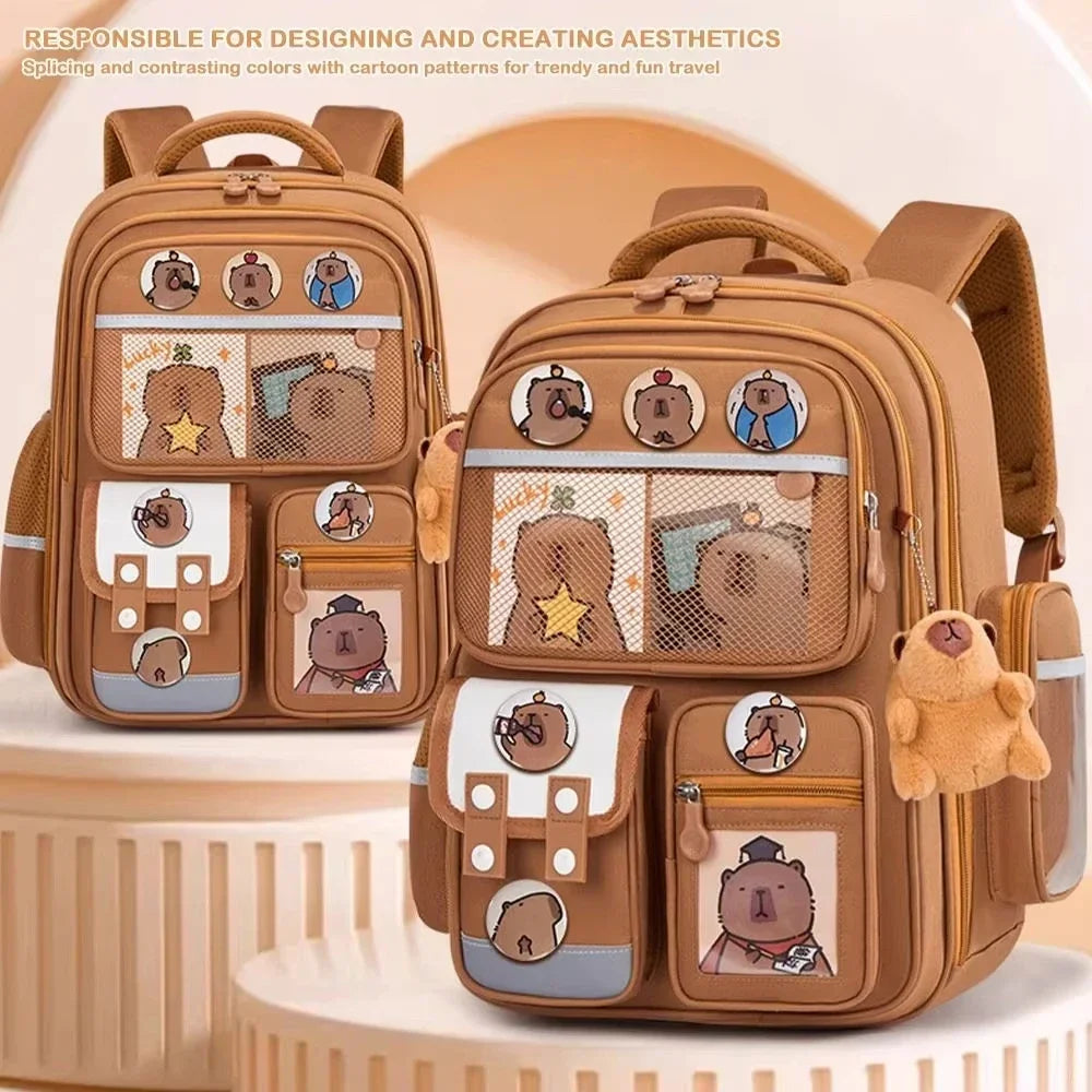 Capybara Waterproof School Backpack | Large Capacity, Ergonomic Straps for Students, Spine-Friendly Gift Bag