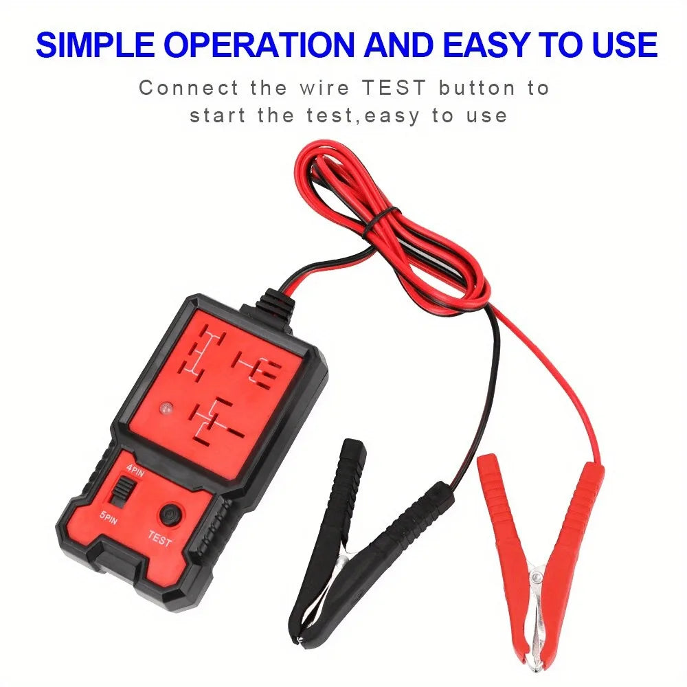 12V Automotive Relay Tester - Portable Car Relay Diagnostic Tool with Battery Clips