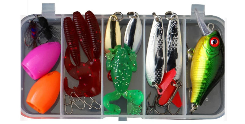 Fishing Lure Kit Set - Hard Wobblers, Metal Jig Spoons & Soft Silicone Baits for Anglers